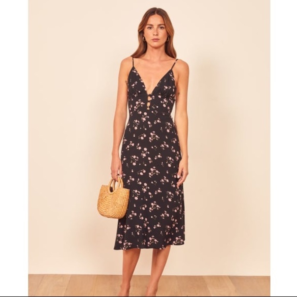 Reformation Montague Midi Dress in Black Floral